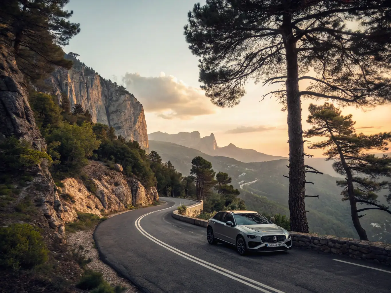 A robust and capable SUV driving on a scenic mountain road, showcasing the SUV category available at Delta Cars.